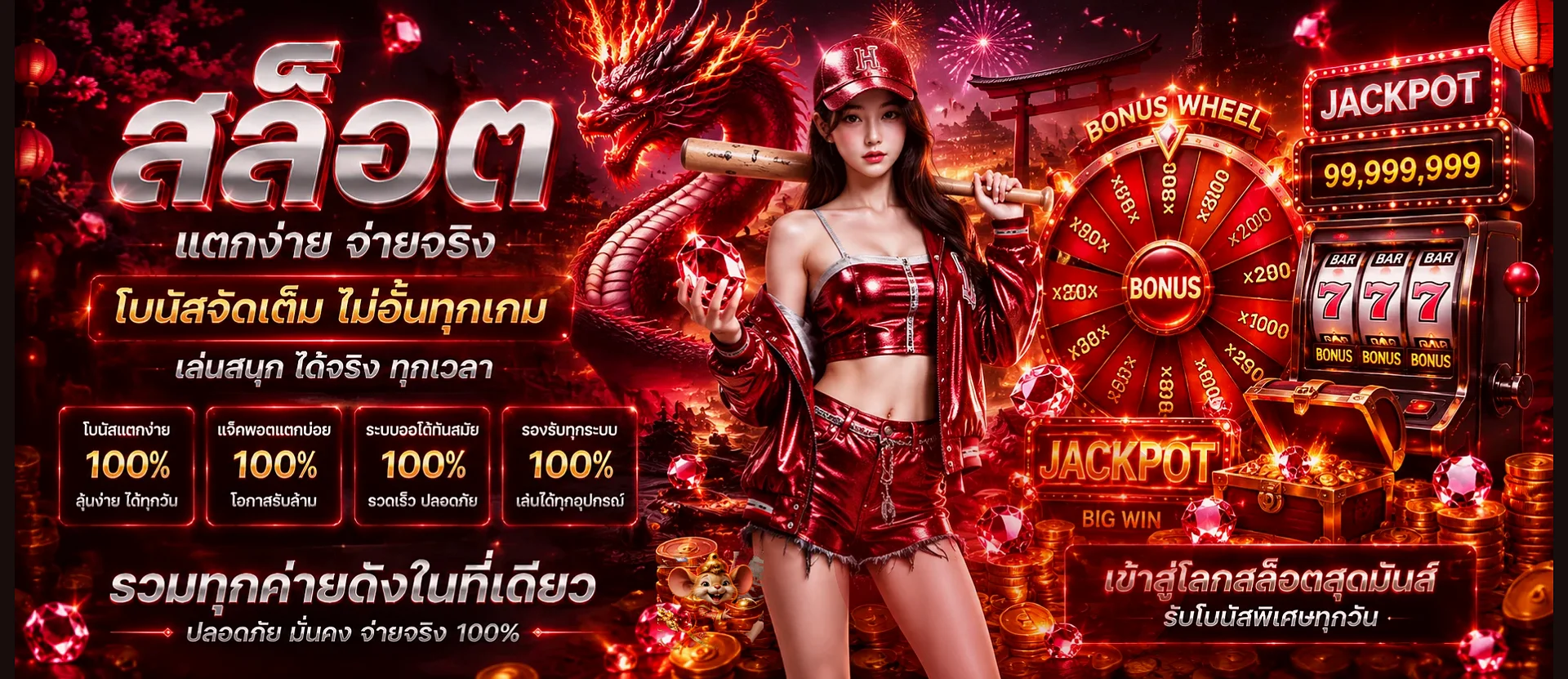 แบนเนอร์แจ็กพอตและฟีเจอร์สล็อต JAOSUA345